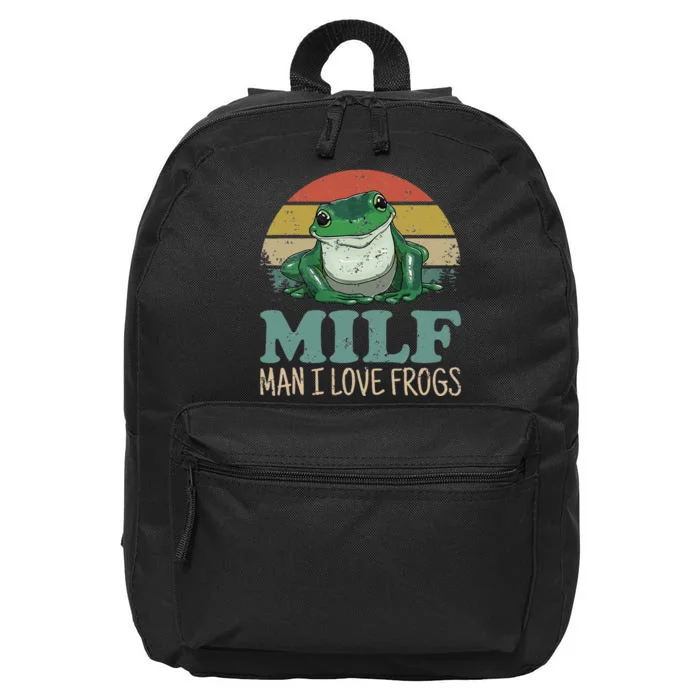 MILF Man I Love Frogs Funny Saying Frog Amphibian Lovers 16 in Basic Backpack