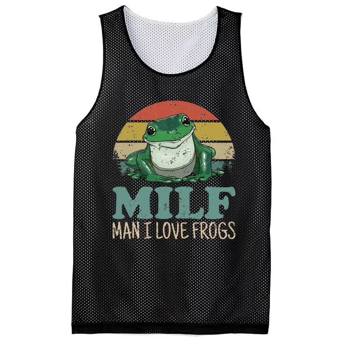 MILF Man I Love Frogs Funny Saying Frog Amphibian Lovers Mesh Reversible Basketball Jersey Tank