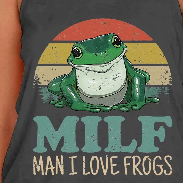 MILF Man I Love Frogs Funny Saying Frog Amphibian Lovers Women's Knotted Racerback Tank