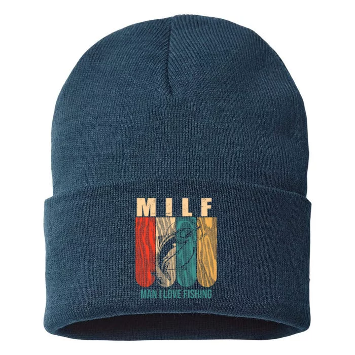 Milf Man I Love Fishing Vintage Sustainable Knit Beanie