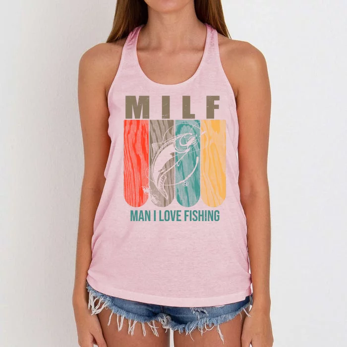 Milf Man I Love Fishing Vintage Women's Knotted Racerback Tank