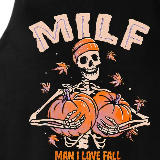 MILF Man I Love Fall Funny Spooky Skeleton Pumpkin Halloween Ladies Tri-Blend Wicking Tank