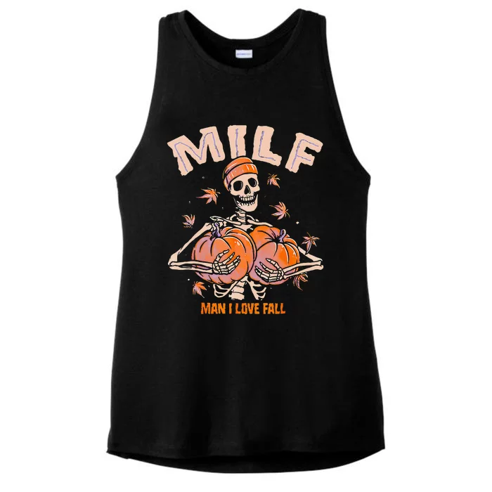 MILF Man I Love Fall Funny Spooky Skeleton Pumpkin Halloween Ladies Tri-Blend Wicking Tank