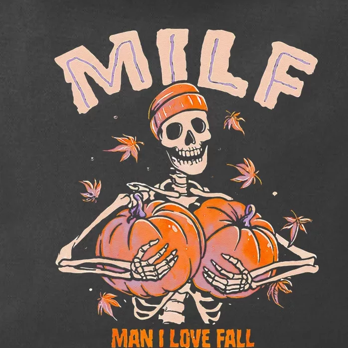 MILF Man I Love Fall Funny Spooky Skeleton Pumpkin Halloween Zip Tote Bag