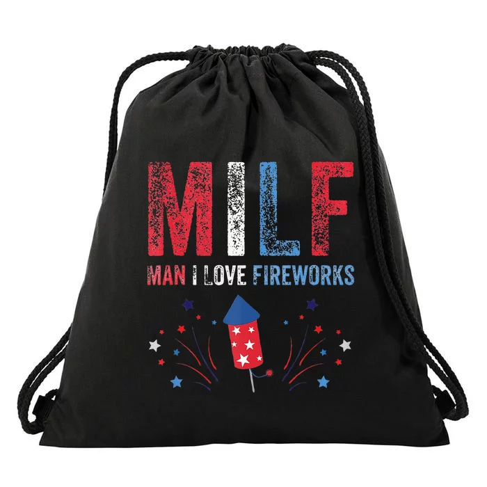 MILF Man I Love Fireworks Funny American 4th Of July Men Drawstring Bag