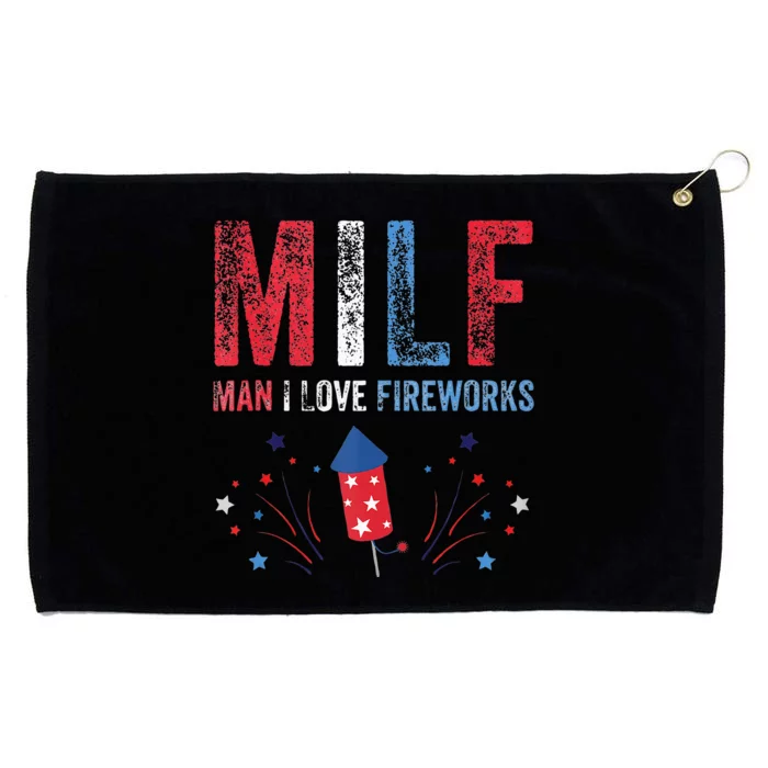 MILF Man I Love Fireworks Funny American 4th Of July Men Grommeted Golf Towel