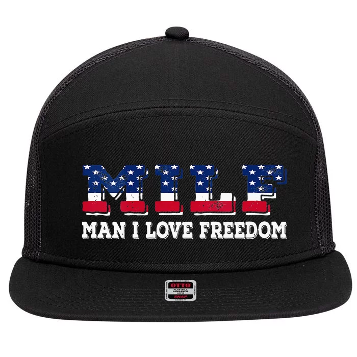 MILF Man I Love Freedom Funny Patriotic 7 Panel Mesh Trucker Snapback Hat