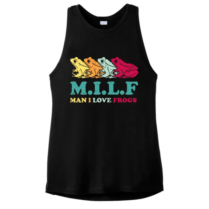 Milf Man I Love Frogs Retro Colorful Ladies Tri-Blend Wicking Tank