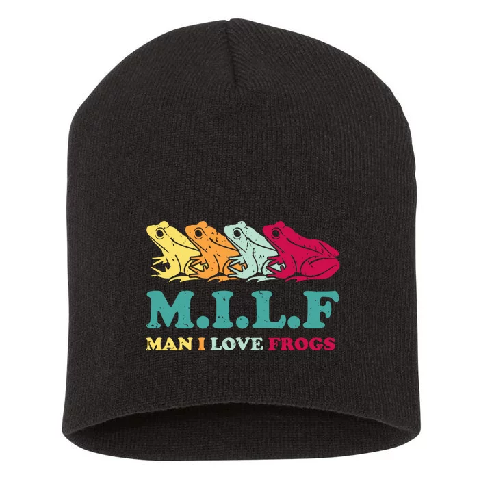 Milf Man I Love Frogs Retro Colorful Short Acrylic Beanie