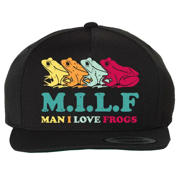 Milf Man I Love Frogs Retro Colorful Wool Snapback Cap