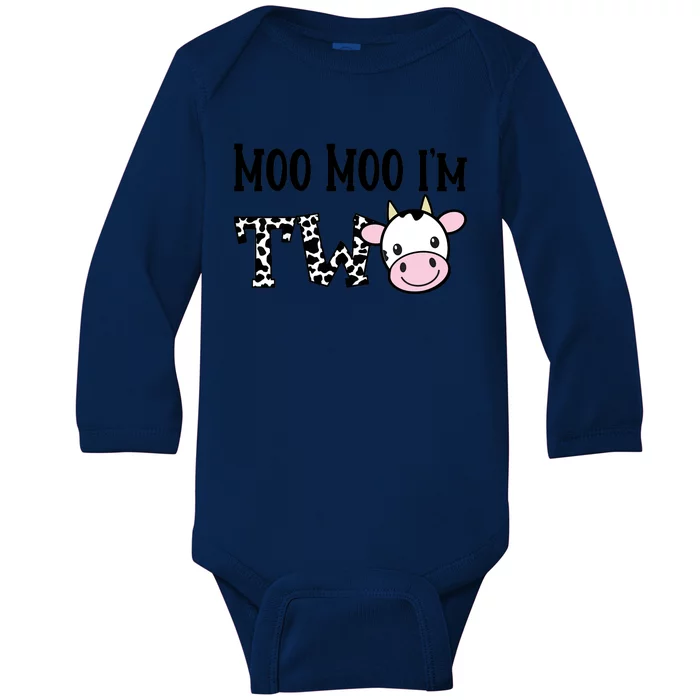 Moo Moo I'm Two Birthday Tee 2 Year Old Boy Cow Print Baby Long Sleeve Bodysuit