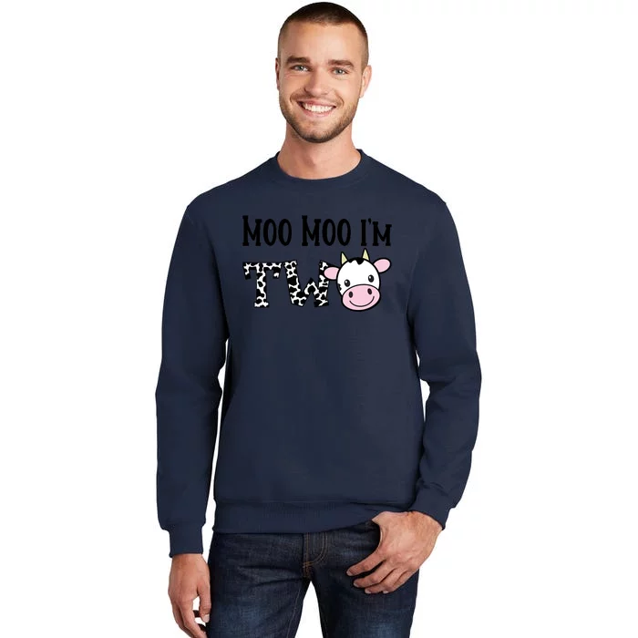 Moo Moo I'm Two Birthday Tee 2 Year Old Boy Cow Print Tall Sweatshirt