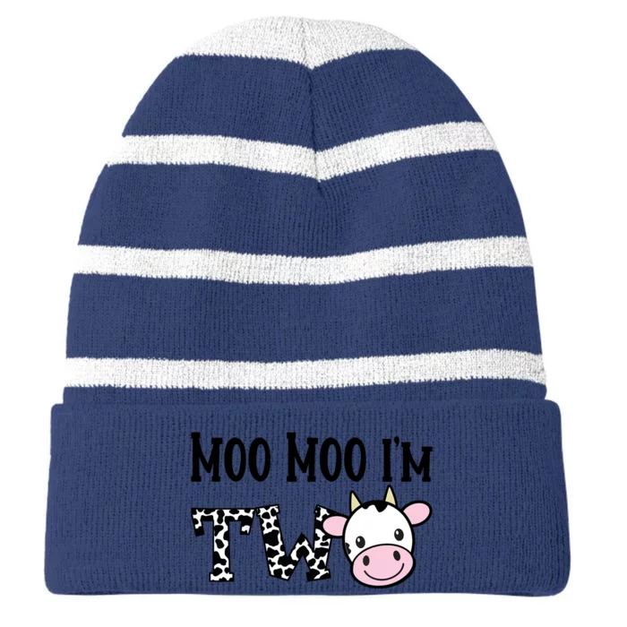 Moo Moo I'm Two Birthday Tee 2 Year Old Boy Cow Print Striped Beanie with Solid Band