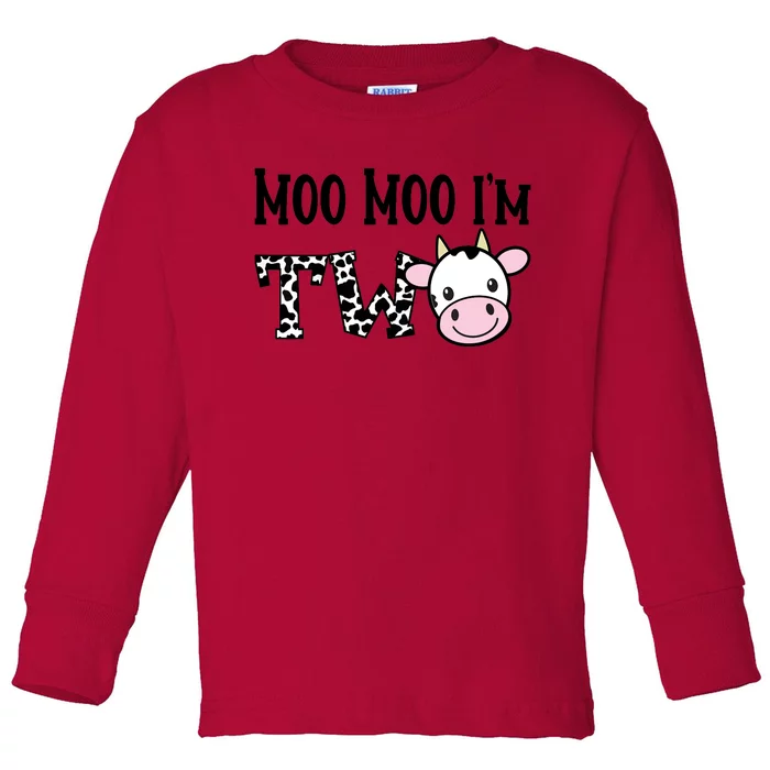 Moo Moo I'm Two 2 Year Old Boy Print Long Sleeve Shirt | TeeShirtPalace
