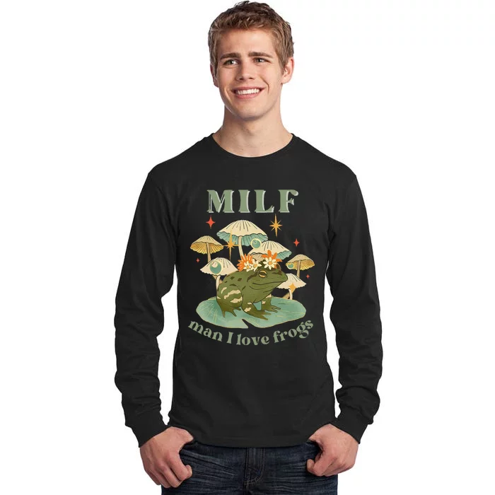 MILF Man I Love Frogs Vintage Retro Frog And Fungi Mushroom Tall Long Sleeve T-Shirt