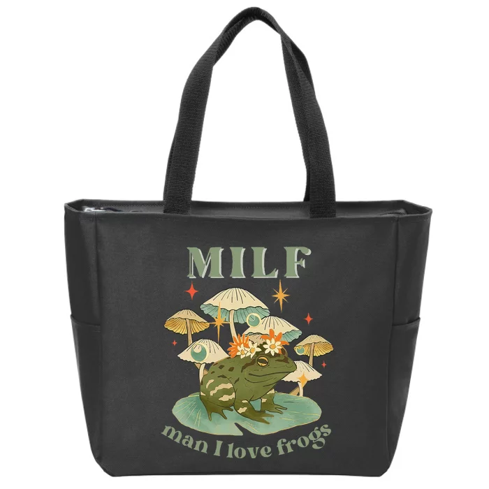 MILF Man I Love Frogs Vintage Retro Frog And Fungi Mushroom Zip Tote Bag