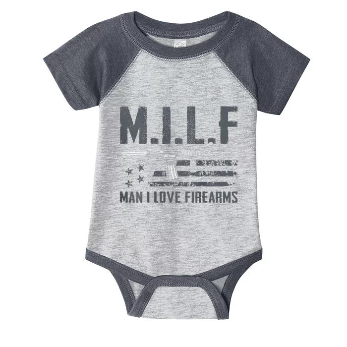 M.I.L.F Man I Love Firearms Funny Rifle Pro Gun Infant Baby Jersey Bodysuit