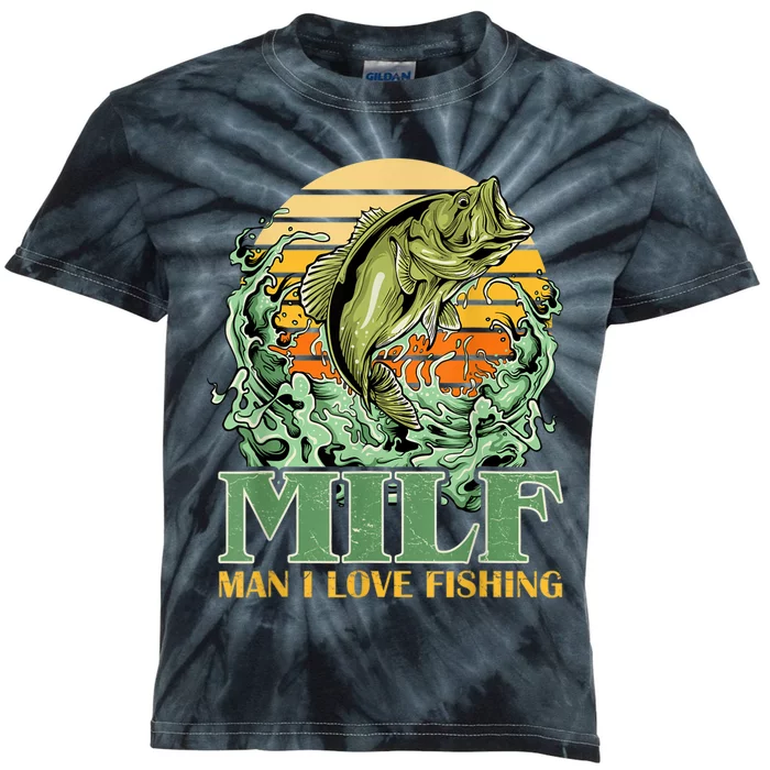 MILF Man I Love Fishing Funny Sayings Gift For Fisherme Kids Tie-Dye T-Shirt