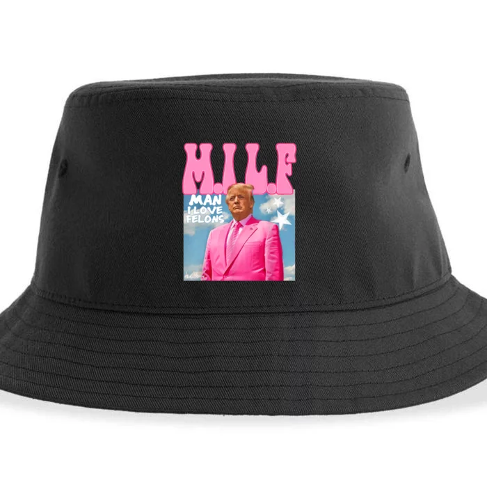 M.I.L.F Man I Love Felons Funny Trump Pink 2024 Election Sustainable Bucket Hat