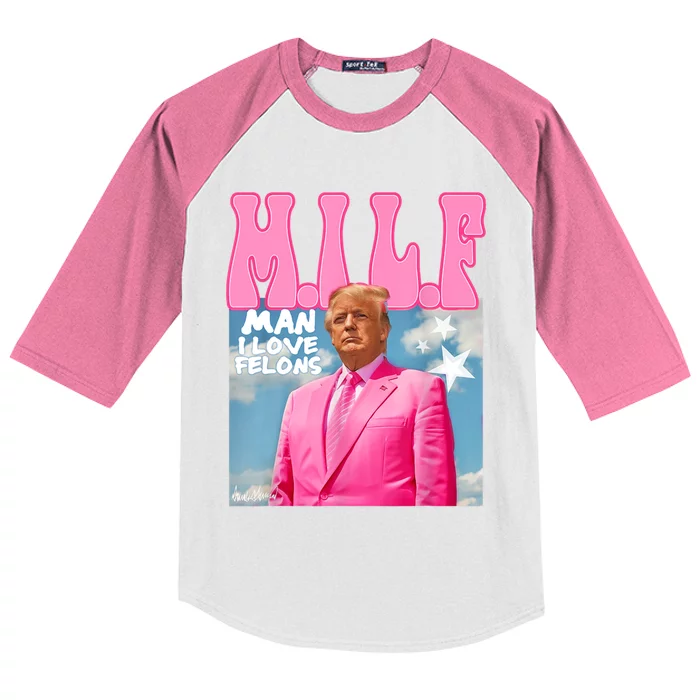 M.I.L.F Man I Love Felons Funny Trump Pink 2024 Election Kids Colorblock Raglan Jersey