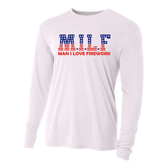 MILF Man I Love Fireworks Funny American 4th Of July Men Cooling Performance Long Sleeve Crew