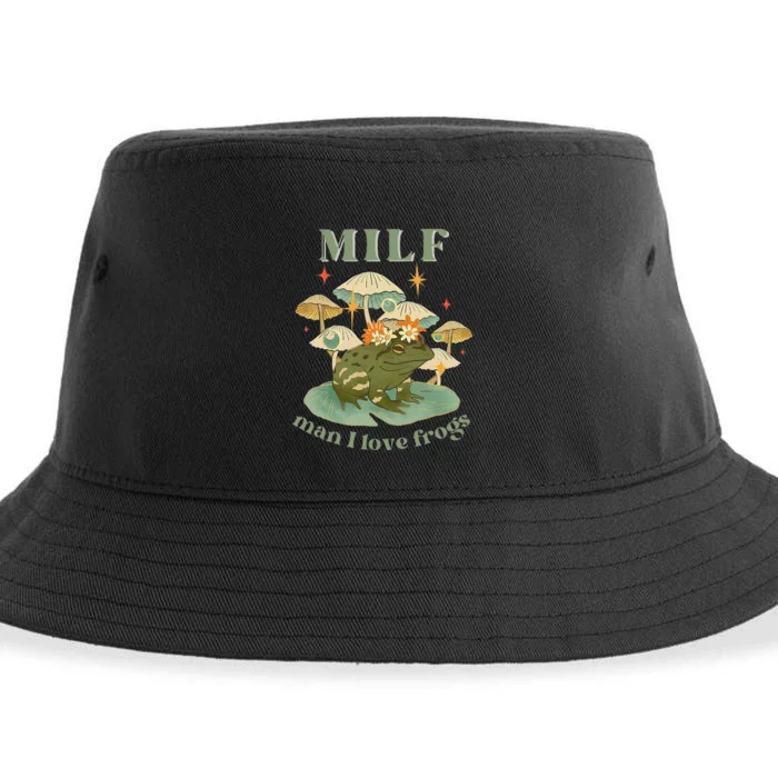 Milf Man I Love Frogs Vintage Retro Frog And Fungi Mushroom Sustainable Bucket Hat