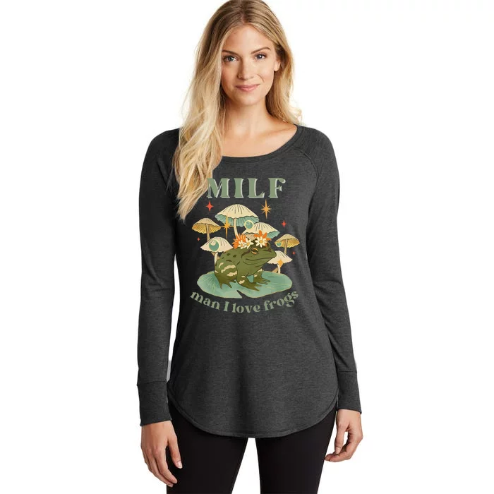 Milf Man I Love Frogs Vintage Retro Frog And Fungi Mushroom Women's Perfect Tri Tunic Long Sleeve Shirt