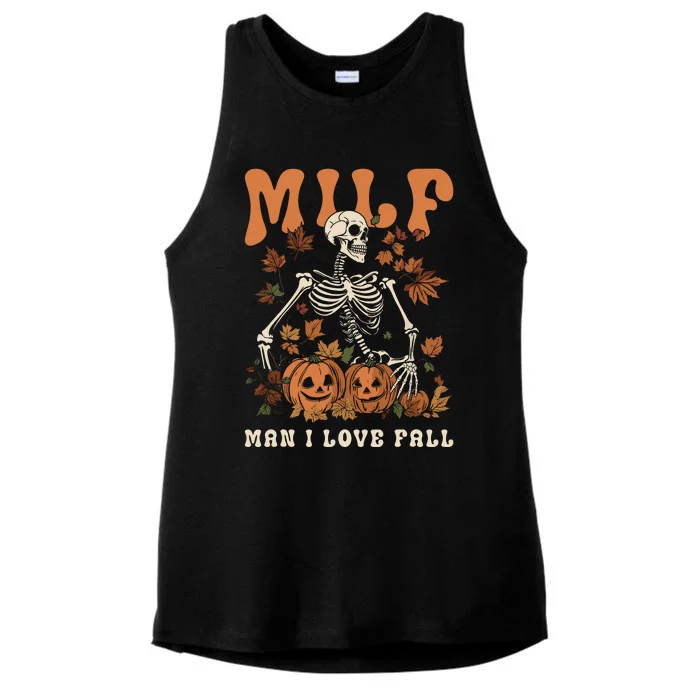 MILF Man I Love Fall Skeleton Pumpkin Thankgiving Funny Ladies Tri-Blend Wicking Tank