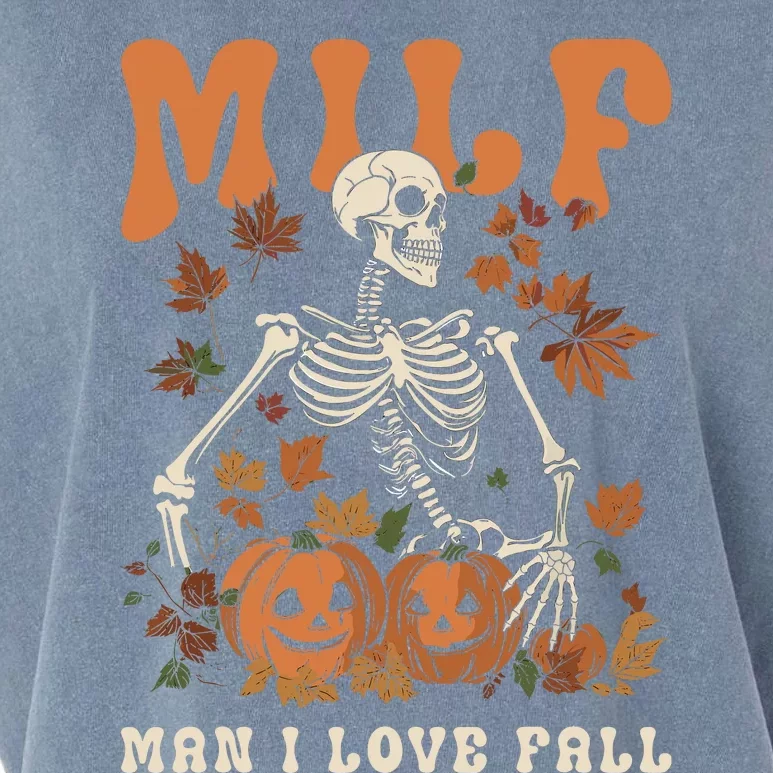 MILF Man I Love Fall Skeleton Pumpkin Thankgiving Funny Garment-Dyed Women's Muscle Tee