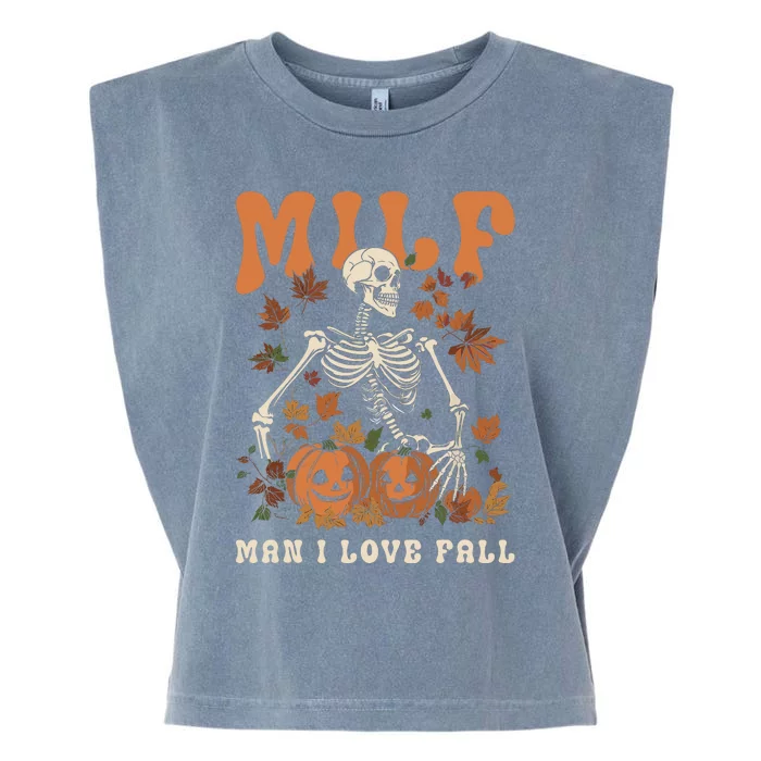 MILF Man I Love Fall Skeleton Pumpkin Thankgiving Funny Garment-Dyed Women's Muscle Tee