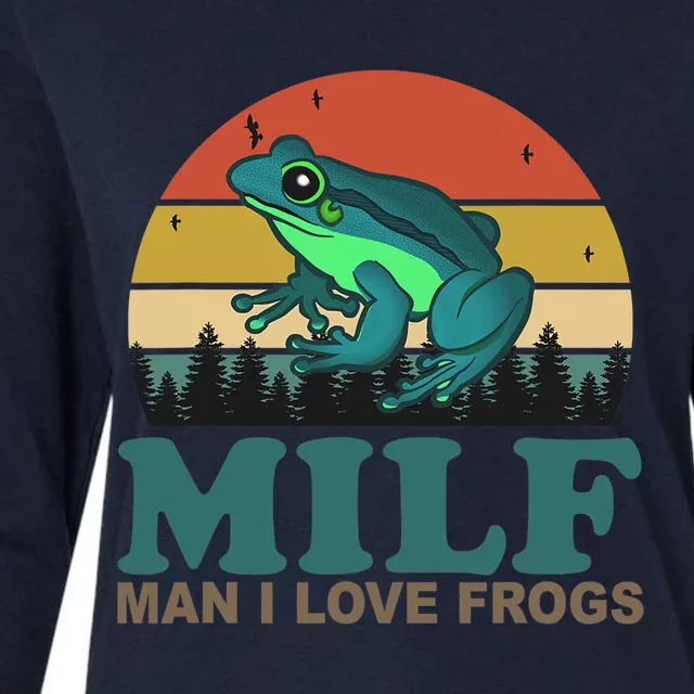 MILF Man I Love Frogs Funny Saying Frog Amphibian Lovers Womens Cotton Relaxed Long Sleeve T-Shirt