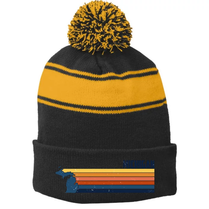 Retro Vintage Michigan Stripe Pom Pom Beanie