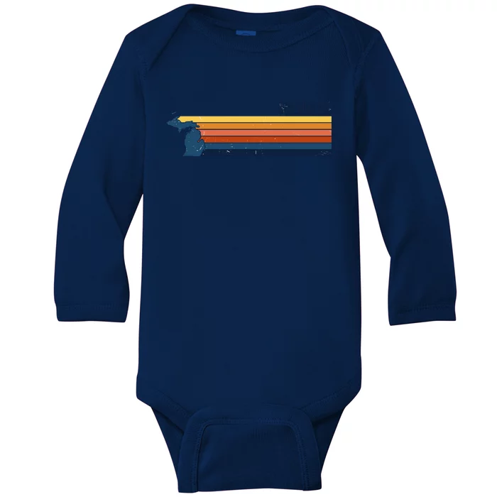 Retro Vintage Michigan Baby Long Sleeve Bodysuit