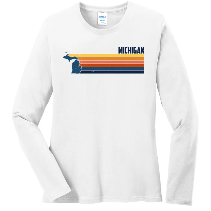 Retro Vintage Michigan Ladies Long Sleeve Shirt