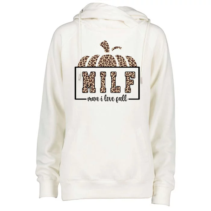 MILF Man I Love Fall Cheetah Pumpkin Cute Womens Funnel Neck Pullover Hood