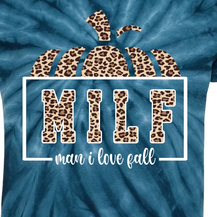 MILF Man I Love Fall Cheetah Pumpkin Cute Kids Tie-Dye T-Shirt