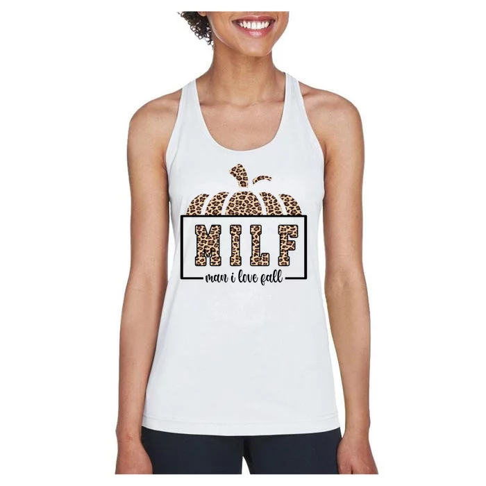 MILF Man I Love Fall Cheetah Pumpkin Cute Women's Racerback Tank