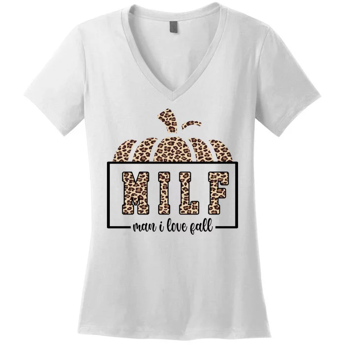 MILF Man I Love Fall Cheetah Pumpkin Cute Women's V-Neck T-Shirt