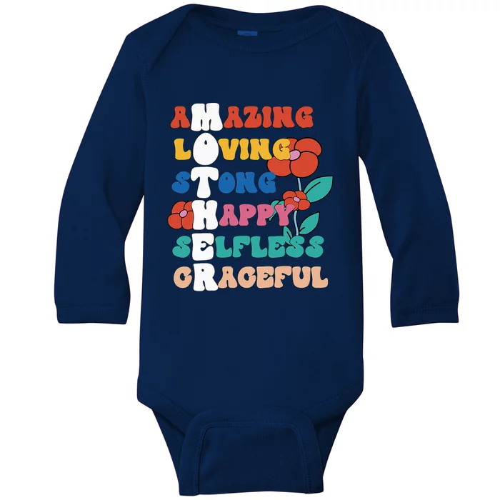 Mother Meaning I Love Mom Mothers Day Baby Long Sleeve Bodysuit