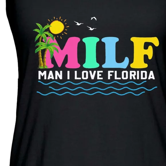 MILF Man I Love Florida Beach Summer Vacation Palm Tree Ladies Essential Flowy Tank