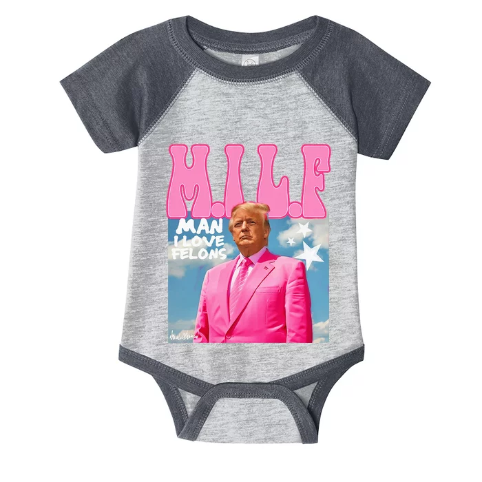 Milf Man I Love Felons Funny Trump 2024 For President Infant Baby Jersey Bodysuit