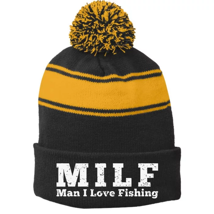 MILF Man I Love Fishing Stripe Pom Pom Beanie