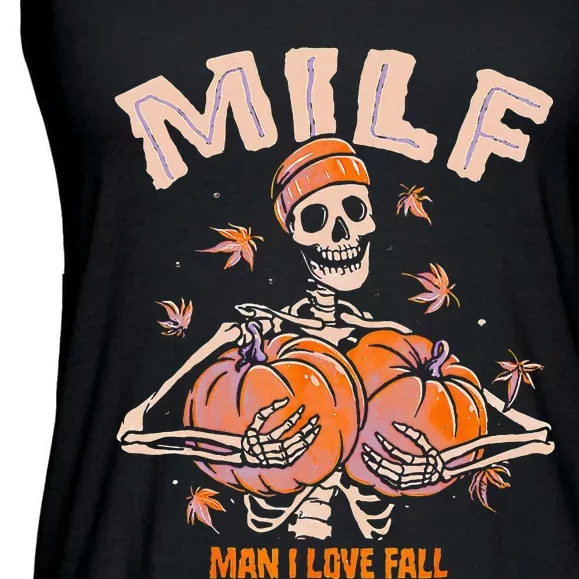 MILF Man I Love Fall Funny Spooky Skeleton Pumpkin Halloween Ladies Essential Flowy Tank