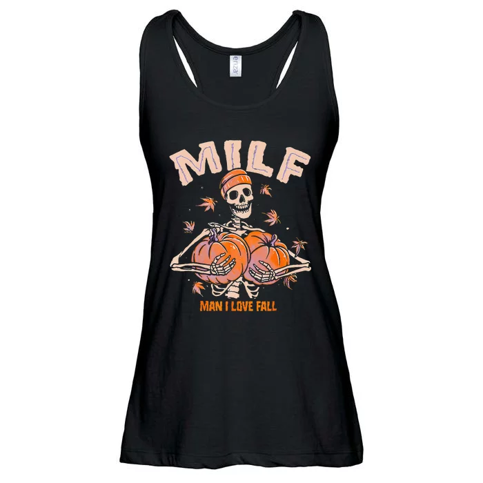 MILF Man I Love Fall Funny Spooky Skeleton Pumpkin Halloween Ladies Essential Flowy Tank