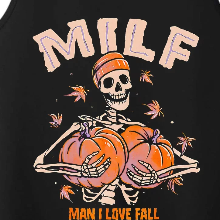 MILF Man I Love Fall Funny Spooky Skeleton Pumpkin Halloween Performance Tank