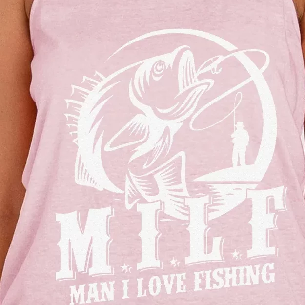 Milf Man I Love Fishing Funny Fishing Gift Women's Knotted Racerback Tank