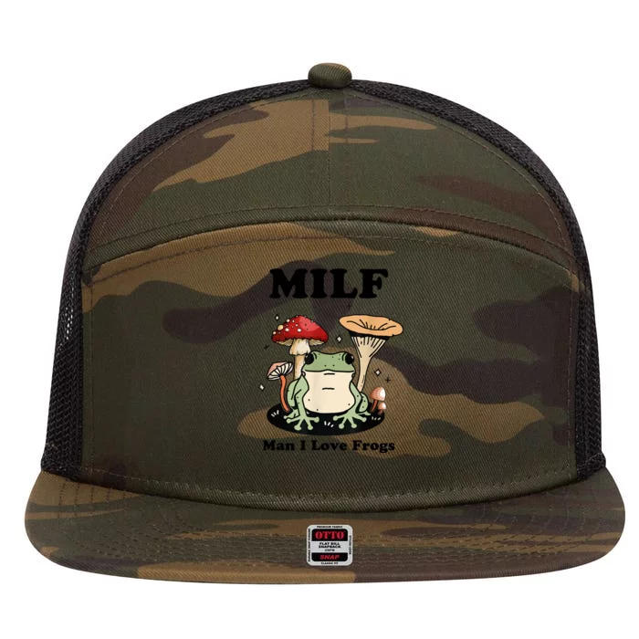 Milf Man I Love Frogs Vintage Retro Frog And Fungi Mushroom 7 Panel Mesh Trucker Snapback Hat