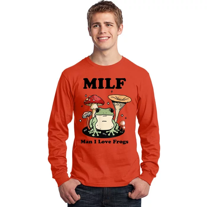 Milf Man I Love Frogs Vintage Retro Frog And Fungi Mushroom Tall Long Sleeve T-Shirt