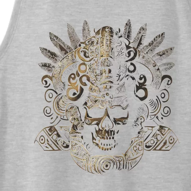 Mexican Mayan Inca Aztec King Skull Ladies Tri-Blend Wicking Tank