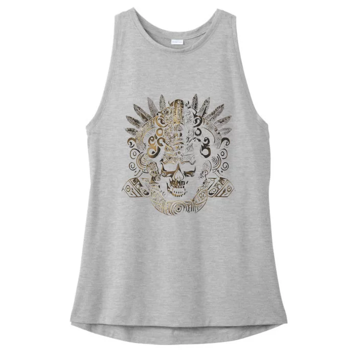 Mexican Mayan Inca Aztec King Skull Ladies Tri-Blend Wicking Tank